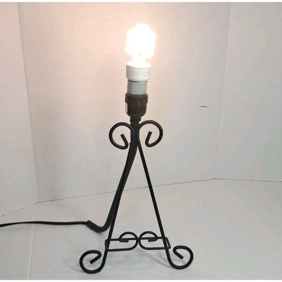 14" Black Wrought Iron Folding Lamp Display Stand Scroll Easel Holder Primitive - Picture 2 of 5